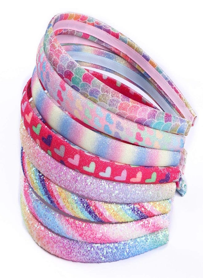 WANYU Rainbow Headbands 8 Pcs Sweet Hairband Children Head Bands For Girls Sequin Printed Heart Mermaid Headband Kids Hair Piece - Image 1